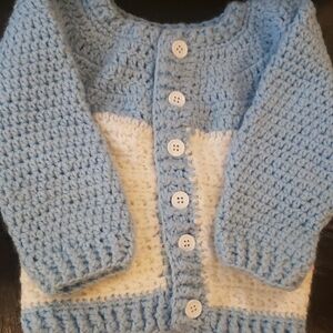 Blue and White Kids Crochet Cardigan